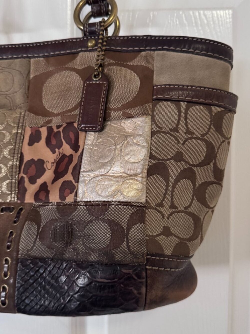 Coach Rare Vintage Y2K Signature Patchwork Tote Handbag Canvas Leather Suede GUC - Picture 5 of 13